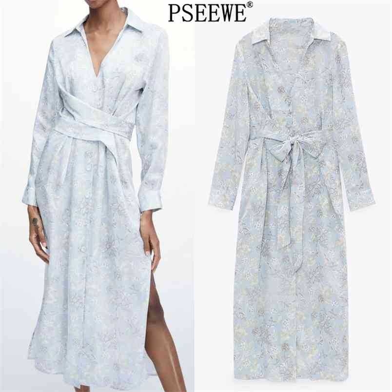 

Spring Floral Print Woman Long Shirt Dress Fashion Knot Sleeve Elegant es For Women Chic Vintage 210519