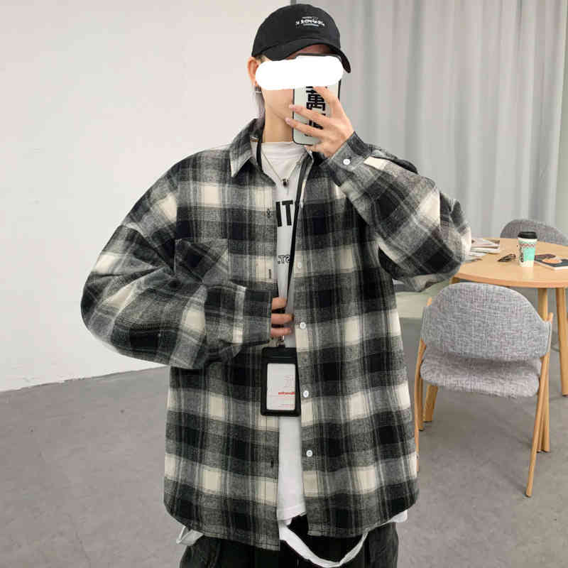 

men's casual shirts spring plaid fashion retro wild loose long sleeve s streetwear society dress wo9x, White;black