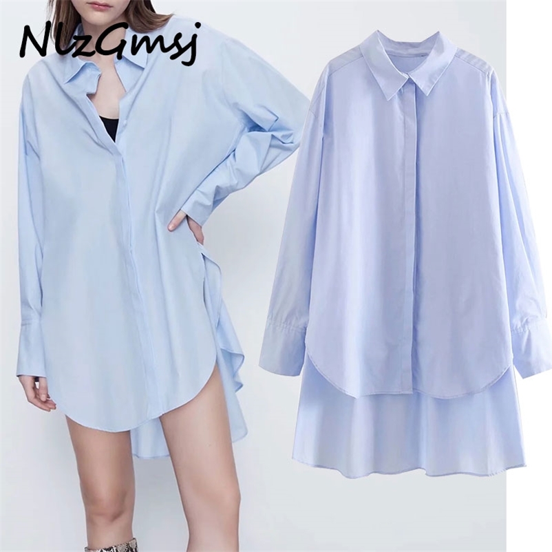 

autumn fashion women solid oversize blue shirt dress long sleeve ladies loose vestidos 210628, Lavender