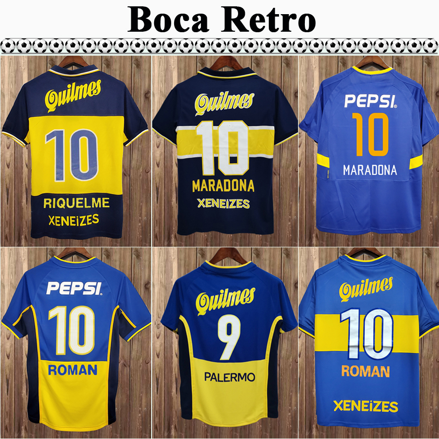 

97 98 Boca Juniors Retro MARADONA CANIGGIA Soccer Jerseys 2001 ROMAN GIMENEZ RIQUELME PALERMO TEVEZ Home Away Football Shirt Uniforms, Fg3112 1995 1996 home