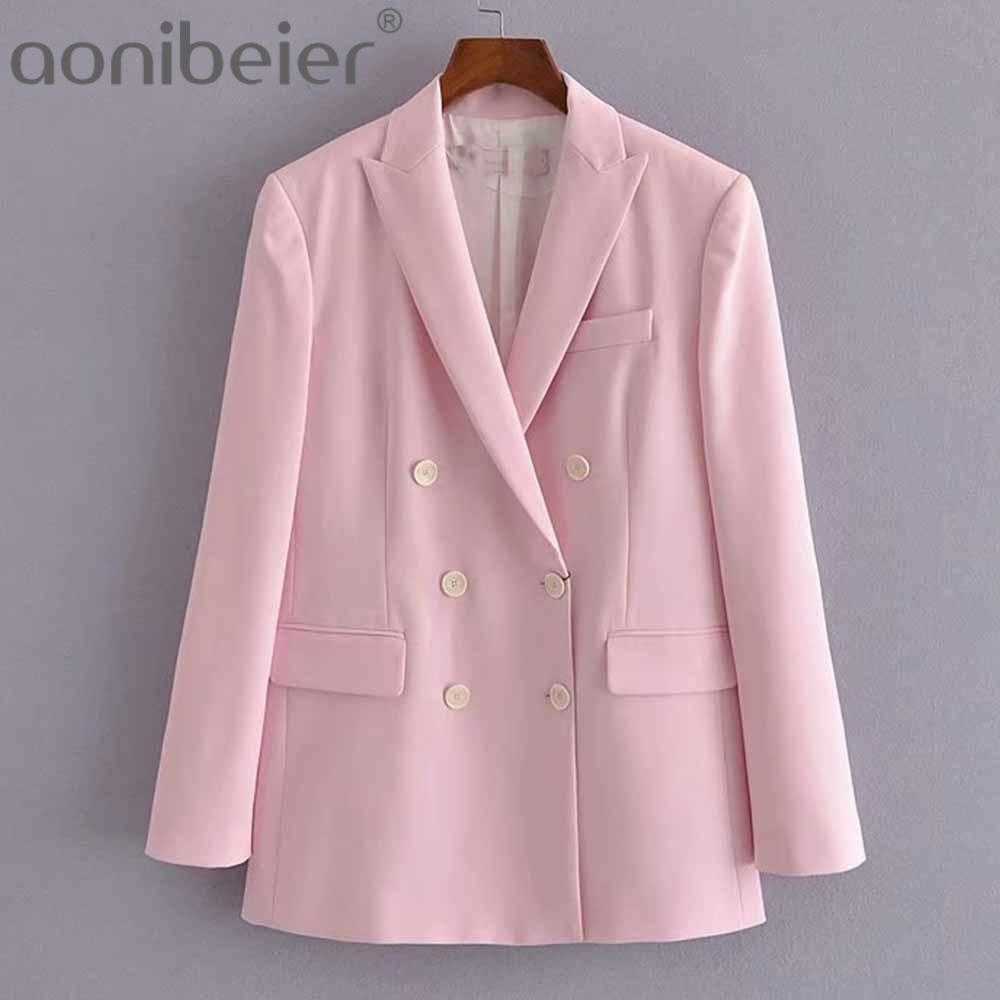 

Pink Blazers Spring Summer Notched Neck Long Sleeve Double Breasted Formal Suit Jacket Outerwear Loose Blazer 210604, Pants