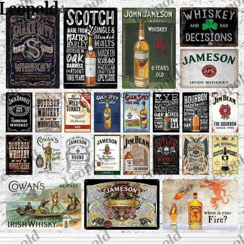 

Whisky Sign Plaque Sticker Wine Bottle Combination Tin Plate Retro Wall Artist Home Metal Decoration1