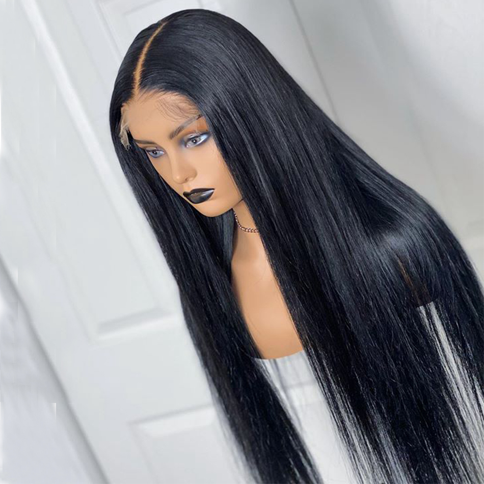 Free Part Glueless Silky Straight 4*4 Sik Base Lace Front Wig For Women Black Colored Bundles With Closure Heat Resistant Fiber Soft Daily Wear 2-image-755411039