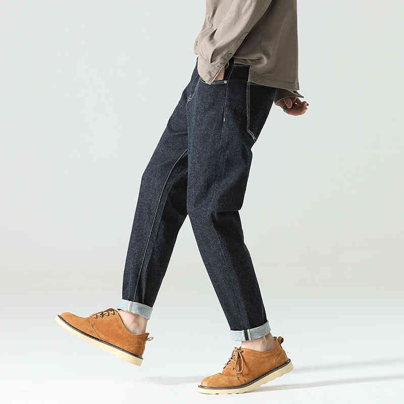 

2020 new primary color elastic fashion brand jeans men's japane loose straight tube korean version trend is thin and versatile, Blue
