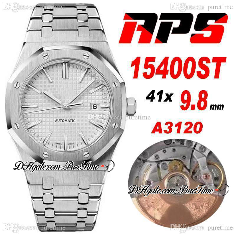 

APSF 41mm Cal A3120 Automatic Mens Watch Ultra-Thin 9.8mm Silver Textured Dial Stick Markers Stainless Steel Bracelet Watches Super Edition 2022 Puretime b2, Ss-blue