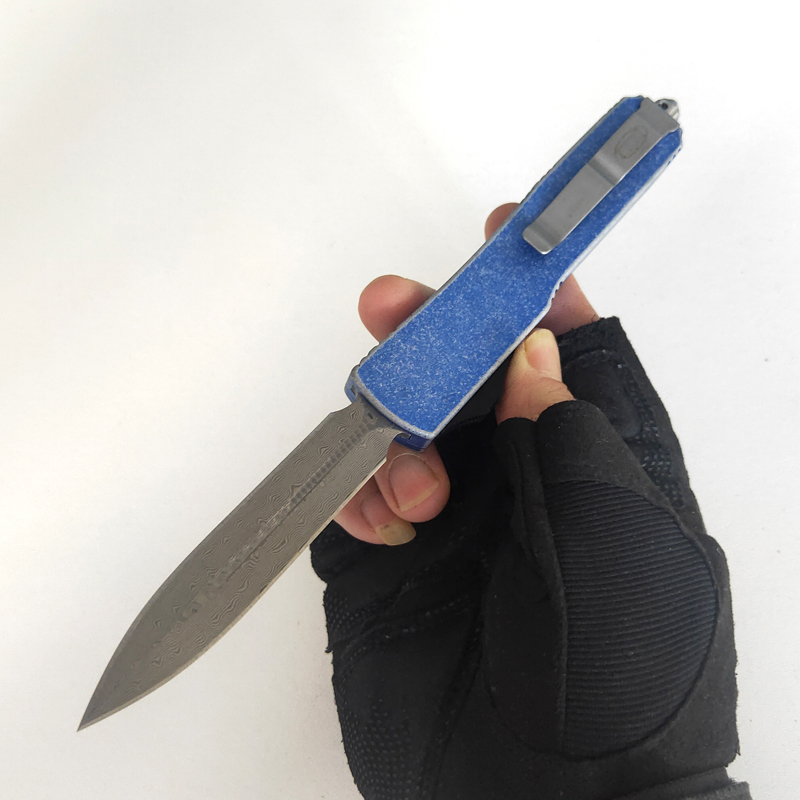 

Limited Customization Version Tactical Hunting Knife High Quality Damascus Blade Carbide Blue CNC 7075Aluminum Handle Perfect Pocket Auto EDC Economic Knives
