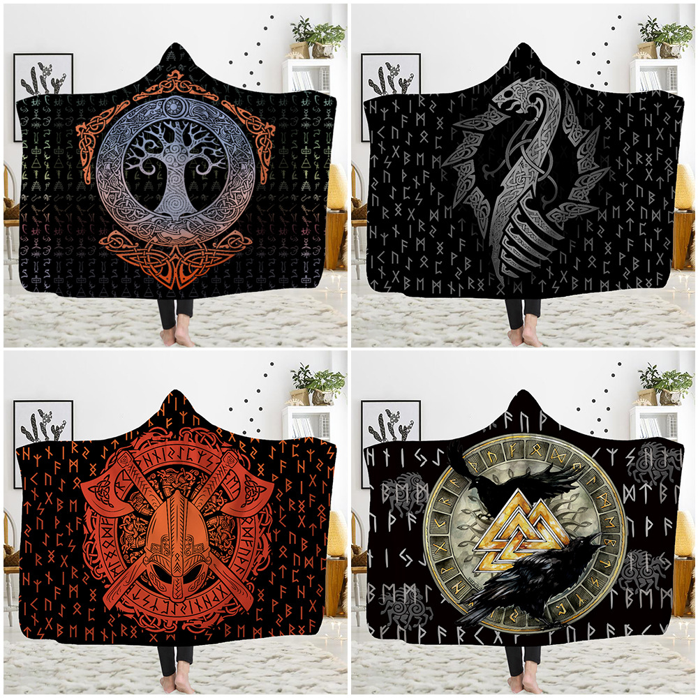 

Child Adults Black Magic Blanket Sherpa Fleece Home Warm Printed Hooded Blankets Wearable Children Kids Gift