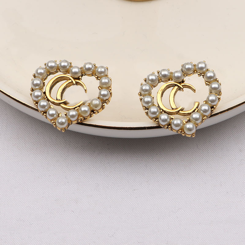 

18K Gold Plated Designer Letter Stud Earrings Luxury Brand Women Pretty Ear Loop 925 Silver Rhinestone Pearl Dangle Earring for Wedding Jewerlry Accessories Sweet