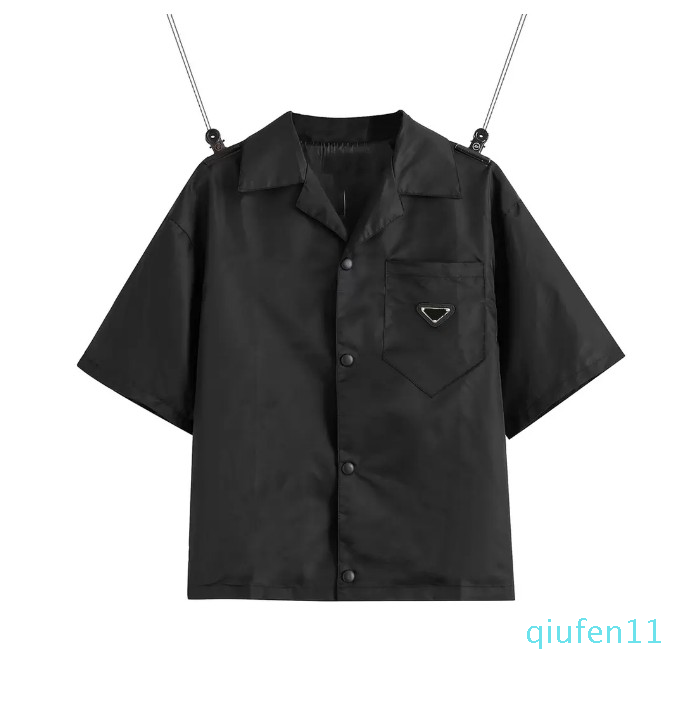 

2021 womens mens shirt casual brand short blouses Classic inverted triangle loose Imported high-quality nylon tooling, Black