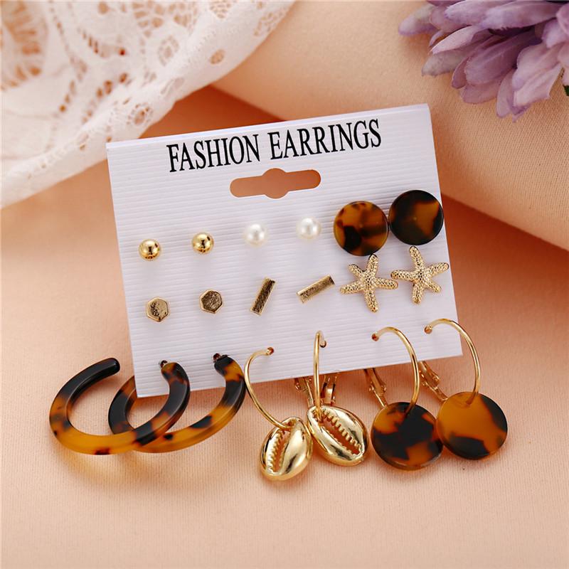 

Dangle & Chandelier 9 Pair /set Acrylic Leopard Earring Women Gold Color Shell Starfish Geometric Drop Earrings For Girl Brinco, Silver