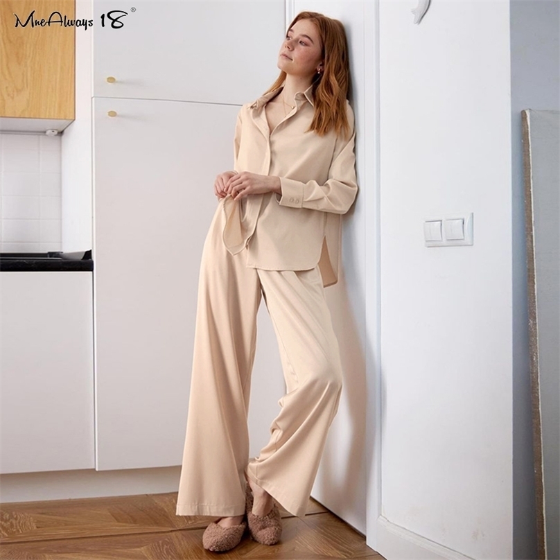 

Mnealways18 Spring Summer 2 Piece Sets Ladies Office Outfits Shirts And Wide Legs Trouser Oversize Suits Loungewear 211106, Cream