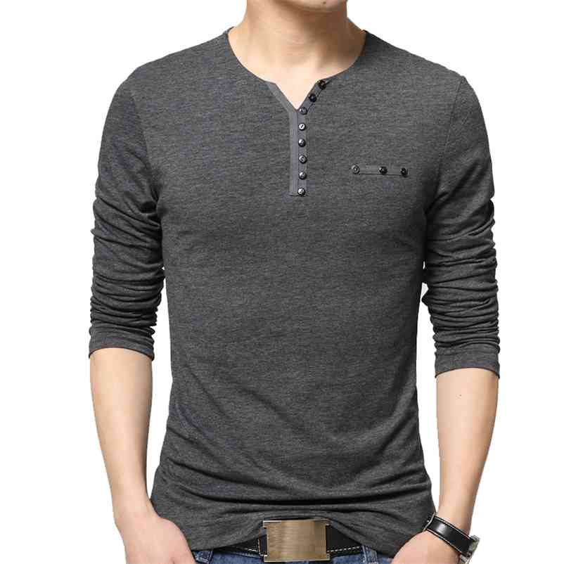 

TFEERS Autumn Casual Shirt Men Henry Collar Solid Color Slim Fit Long Sleeve Cotton Plus Sizes M-5XL ops&tees 210629, Black t-shirt