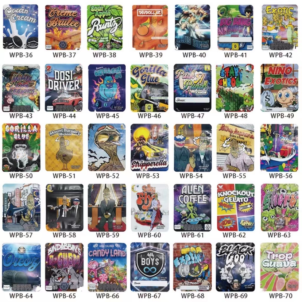 

3.5g Mylar packaging bags resealable ziplock sealed bag smell proof baggie knockout gelato trop guava sour apple rose runtyrainbow flame pink runtz baggie