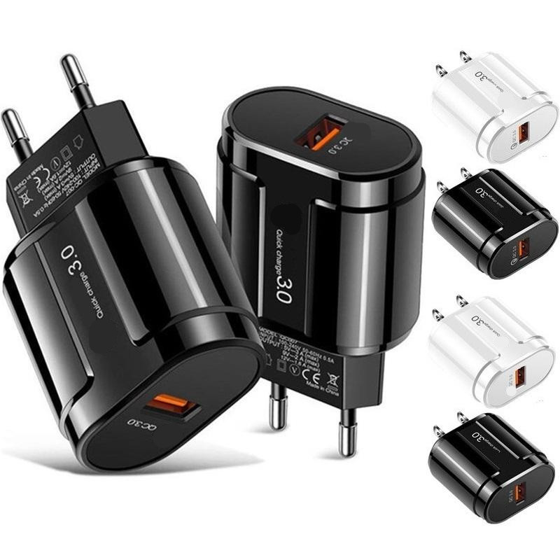 

18W QC3.0 Eu US Ac home travel wall charger Plug adapter For iphone 7 8 x 10 samsung s8 s9 s10 htc android phone pc mp3