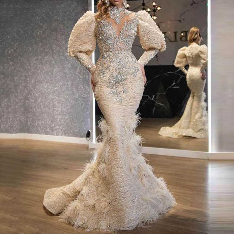 2022 Sexy Mermaid Prom Dresses See Through Sparkly Sequins Deep V Neck Halter 3d Flower African Cheap Formal Evening Party Gowns-image-749159545