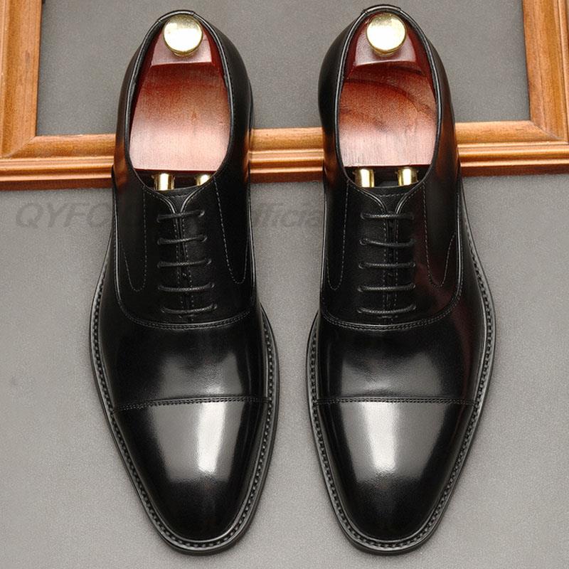 

Luxury Handmade Men Oxford Shoes Genuine Leather Brown Black Round Head Lace Up Wedding Office Dress Shoes Formal Men Shoes