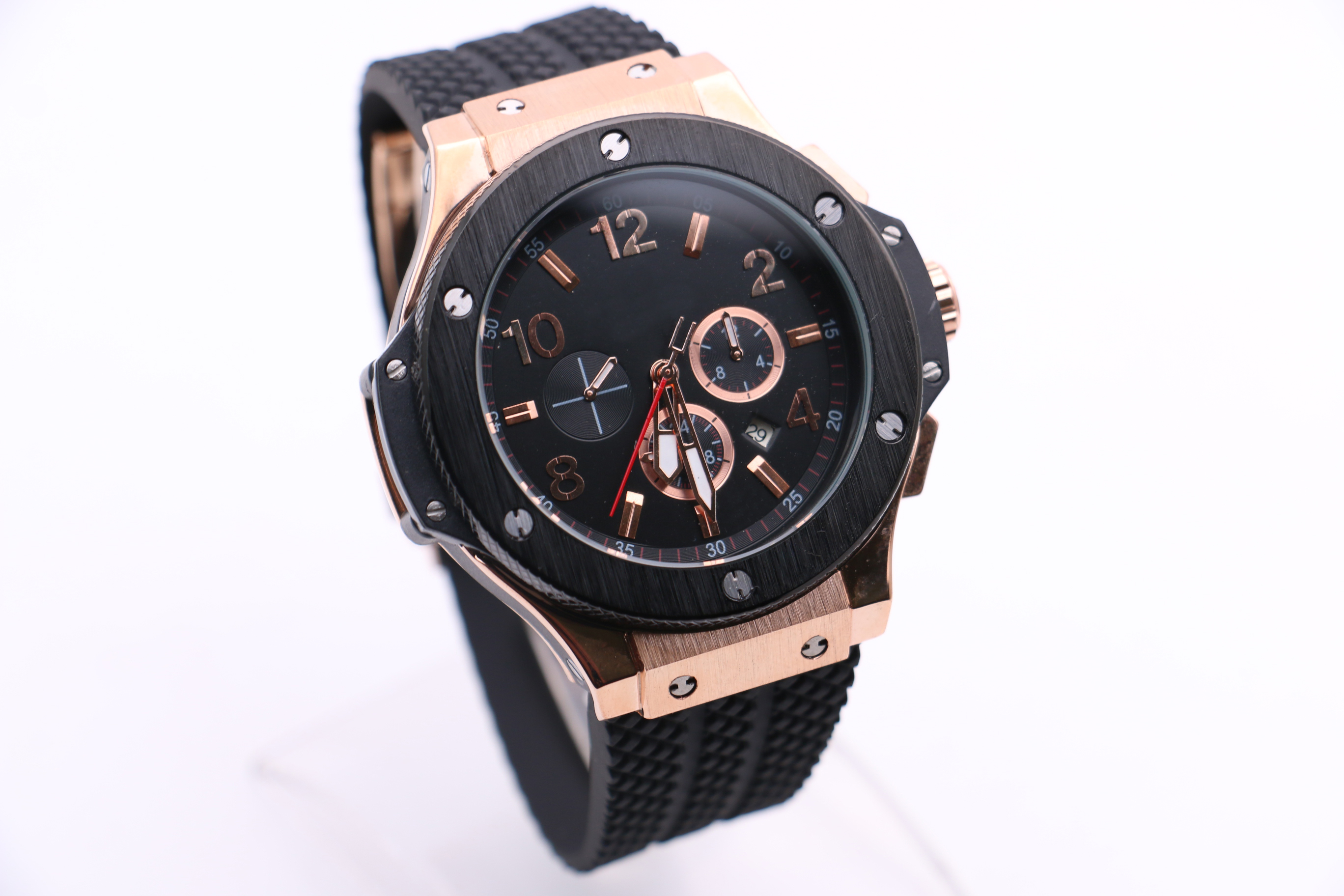 

Men's Mechanical Watch NX Modern Fashion Business Rose Gold Stainless Steel Case Rubber Strap Cross Dial Red Six-Hand Multifunction Calendar, Multi-color