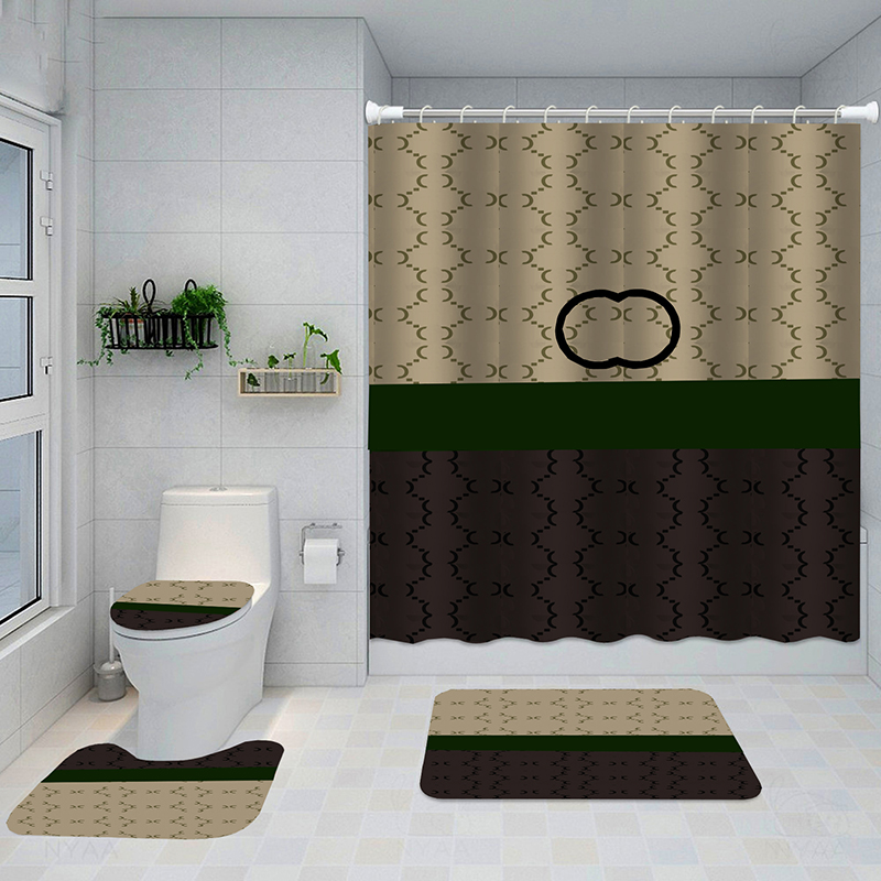 

8 Styles Double Letter Shower Curtains Fashion Printed Anti Peeping Curtain Bathroom Non Slip Mats