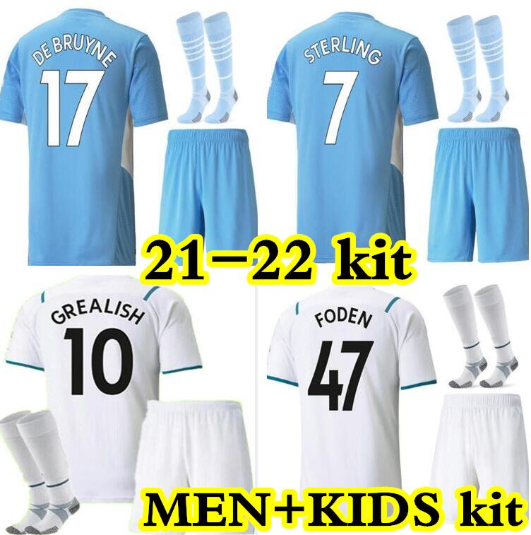 

Adult + Kids Kit with socks 2021 2022 city FERRAN DE BRUYNE soccer jerseys GREALISH STERLING 21 22 FODEN BERNARDO man football shirt set Socks uniform, Black