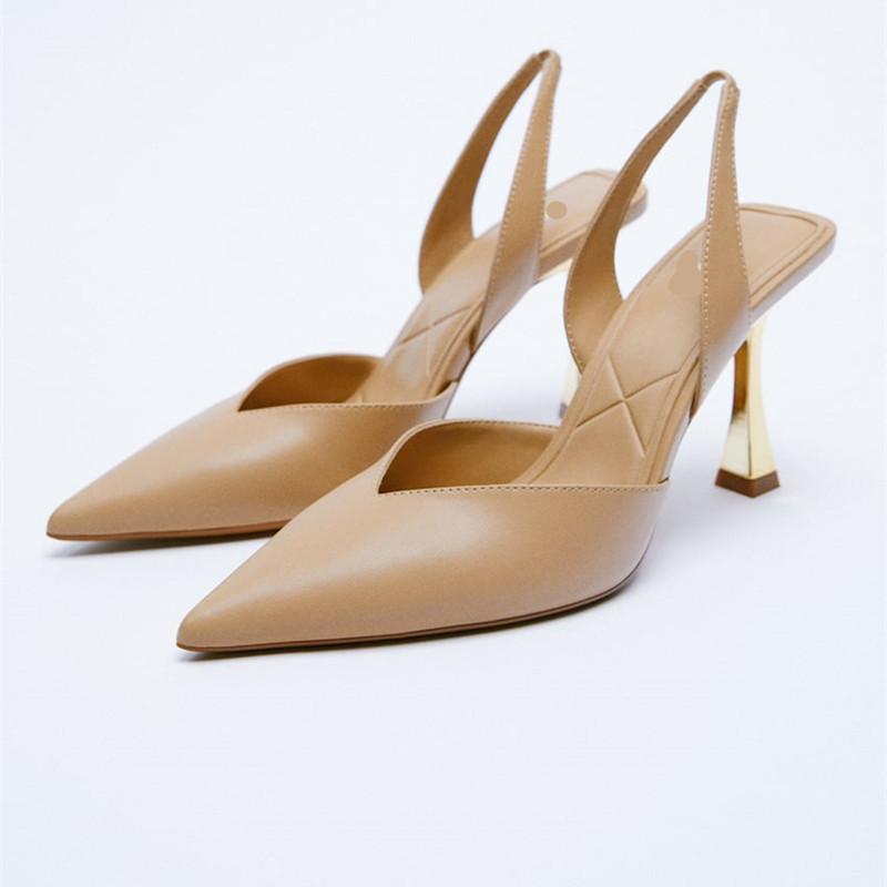 

Dress Shoes Open Heel Heels 2021 Shallow Mouth Sexy Pump Pointed Wedge All-Match Nude Platform Lace-Up Sandals Ladies Slingback Latest