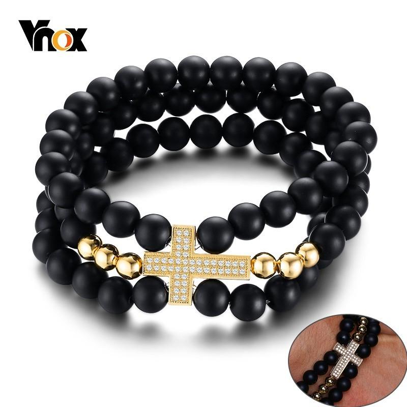 

Vnox Vintage Black 8MM Rosary Beads Strand Bracelets For Men Woman Multi-layer Cross Prayer Accessories Beaded, Strands