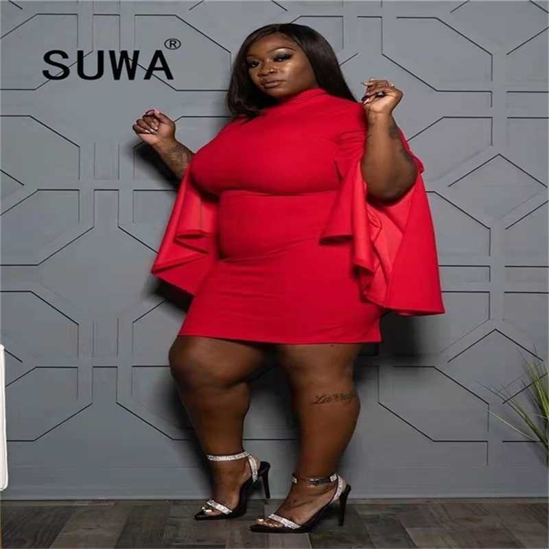 

Wholesale Plus Size XL-5XL Women Clothing All Red Elegant Dress Flare Long Sleeve Sheath Evening Party And Wedding Gowns 210525