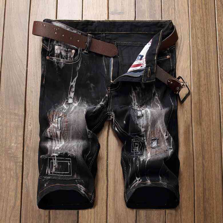 

Men's Jeans Men Designer Embroidery Black Denim Shorts Distressed Short Bleached Retro Big Size 42 Trousers JB9891 8WO2, 2# packing bag