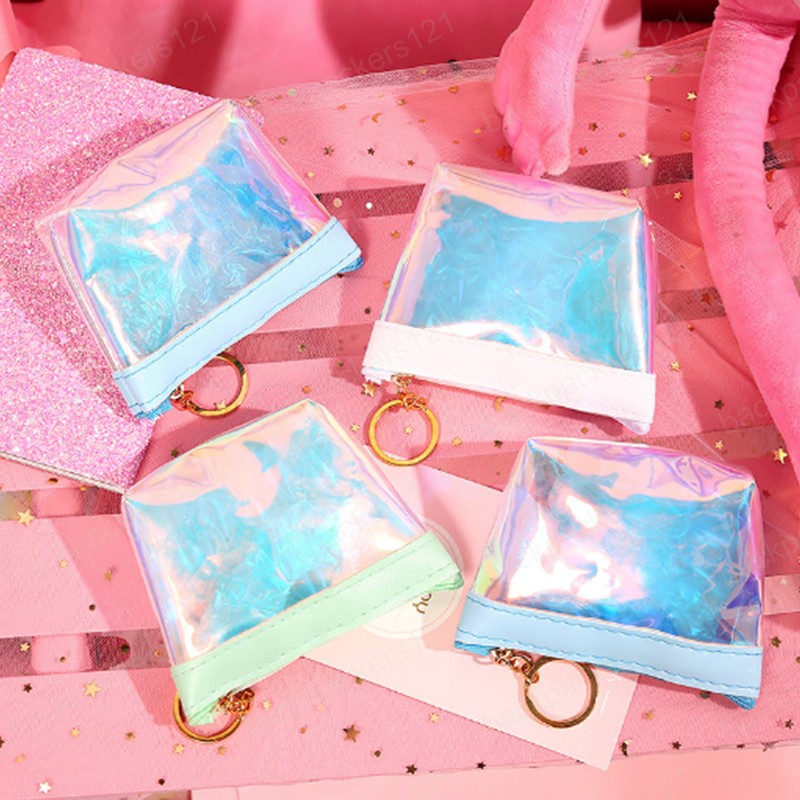 

Pink Girl Coin Purse Transparent Laser Jelly Hand Bag Data Cable Earphone Waterproof Storage Bag