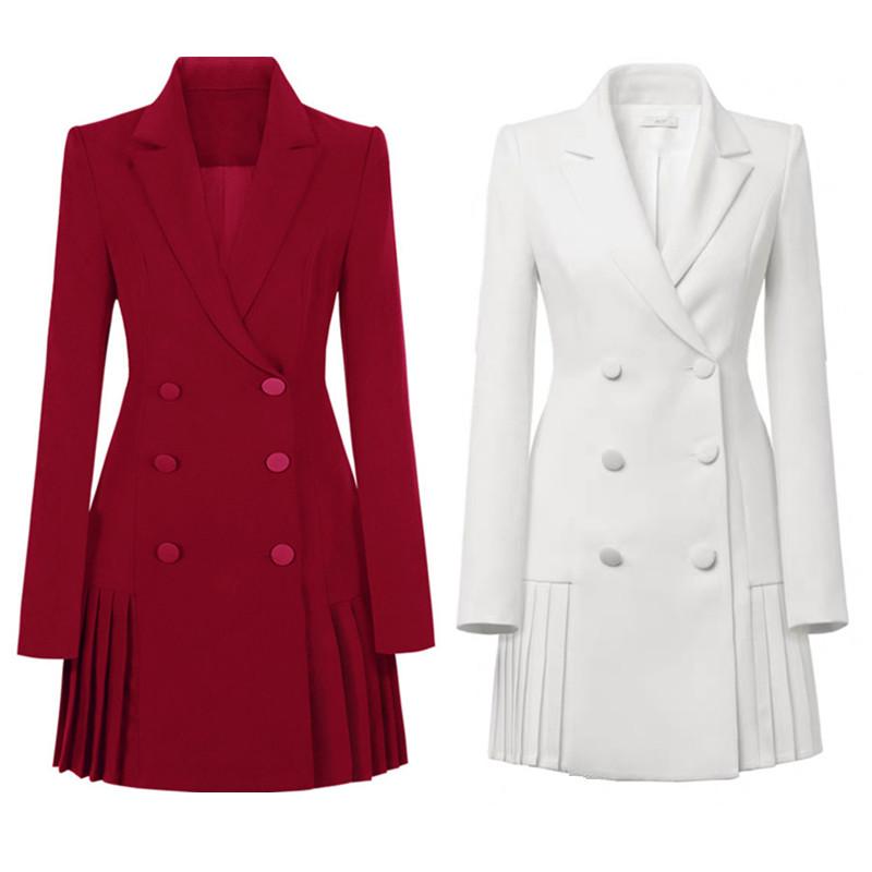 

Casual Dresses Blazer Dress Women 2021 Autumn Fall Long Sleeve Suit Jacket Elegant Formal Office Ladies Double Breasted White Black Vestidos, Burgundy