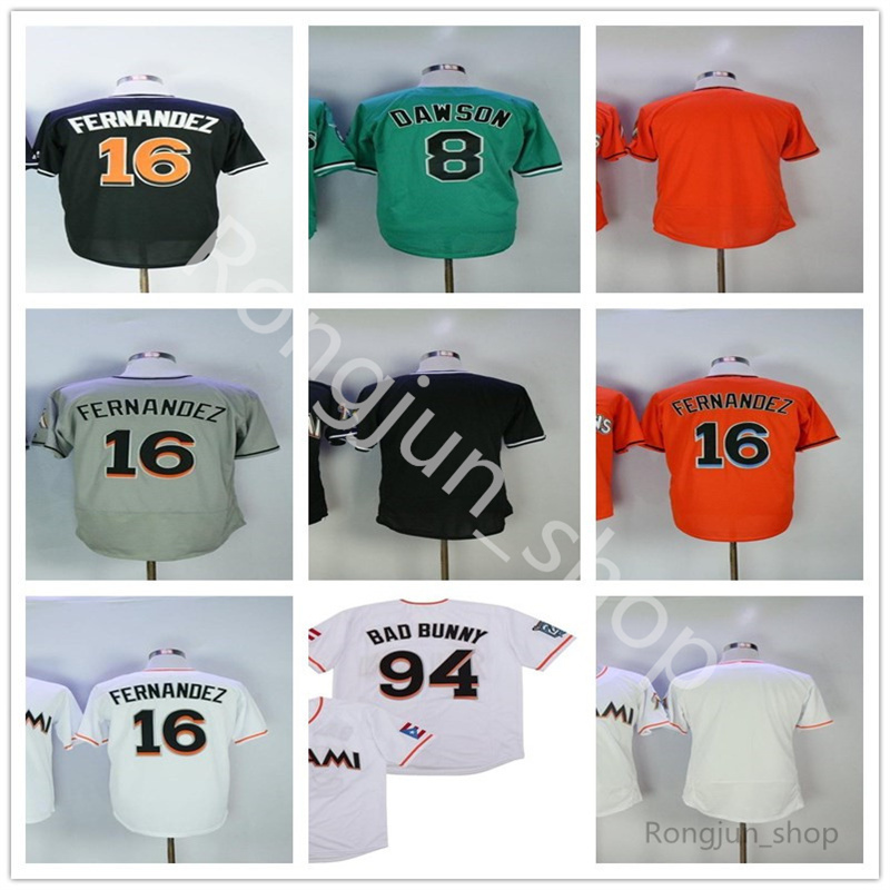 

Retro Baseball Vintage 16 Jose Fernandez Jersey 94 Bad Bunny Jersey With Puerto Rican Flag 35 Dontrelle Willis 8 Andre Dawson Black White, 16 black