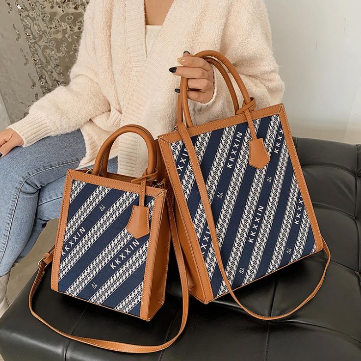 

Shoulder Bags Female Autumn/Winter Style French Textured Canvas Embroidery Hand Single Bag Large Capacity Vertical, Brown
