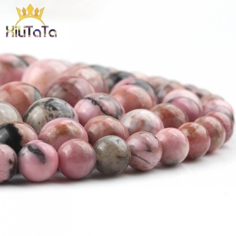 

AAA Natural Stone Black Lace Rhodonite Round Gem Loose Beads For Jewelry Making DIY Bracelet Accessories 15'' 6 8 10 12mm