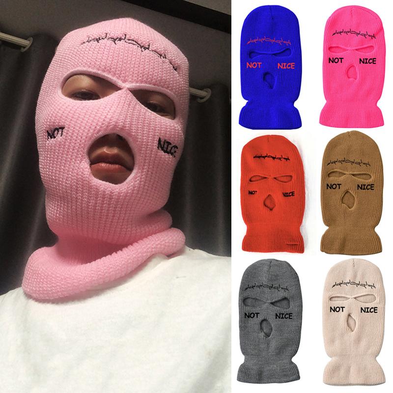 

Berets NOT NICE Embroidery Three-hole Balaclava Knit Hat Army Tactical CS Winter Ski Riding Mask Beanie Prom Party Warm, 14