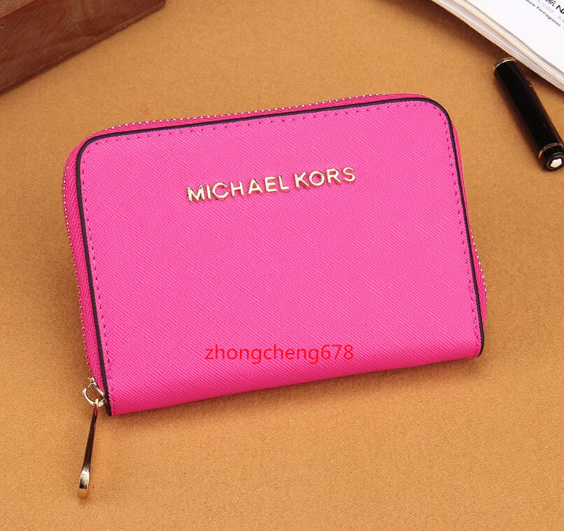 

037 michaelmkkors women short zipper wallet men Bank card package coin purse leather clutch bag card holder purse, Black;brown