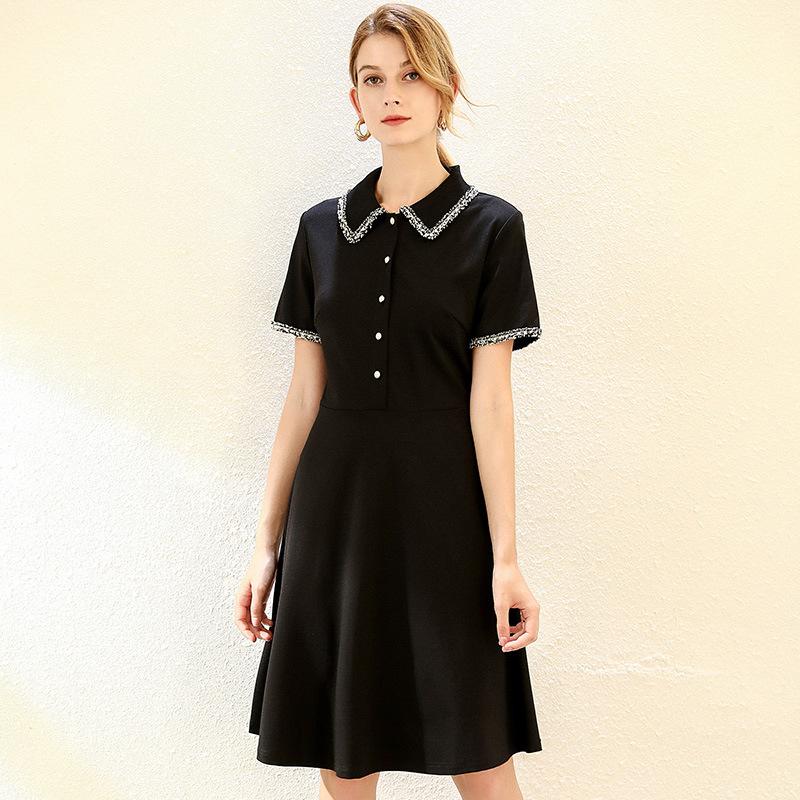 

Casual Dresses LouLan Queen 2021 Plus Size Women's Lapel Lace Contrast Color Stitching Elegant Sexy Dress Women Vestido, Black