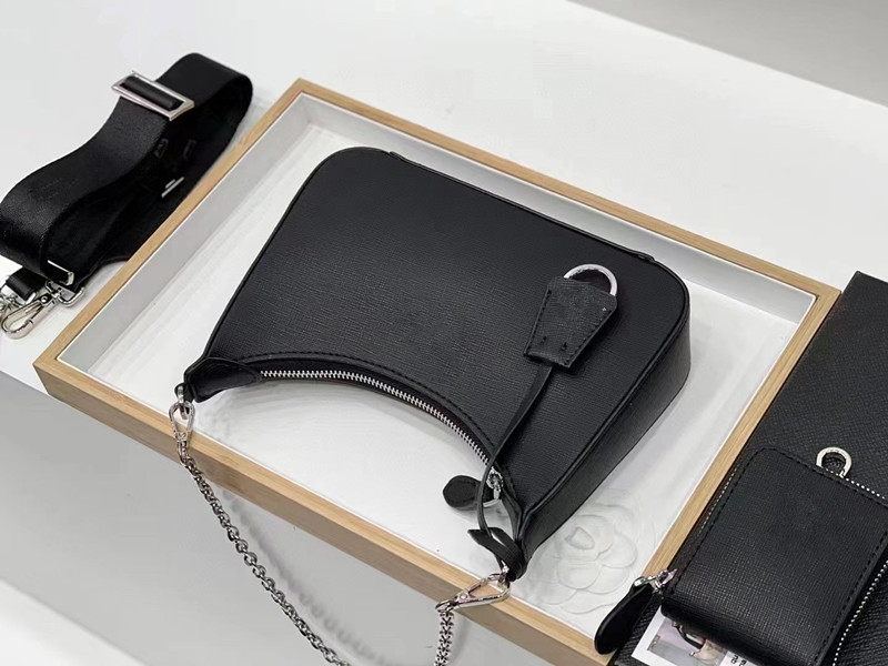 

Zipper handbag designer handbags woman bags Leather womans single shoulder bag coin purse nylon embroidery long Hand palmprint strap length can be adjusted, Black