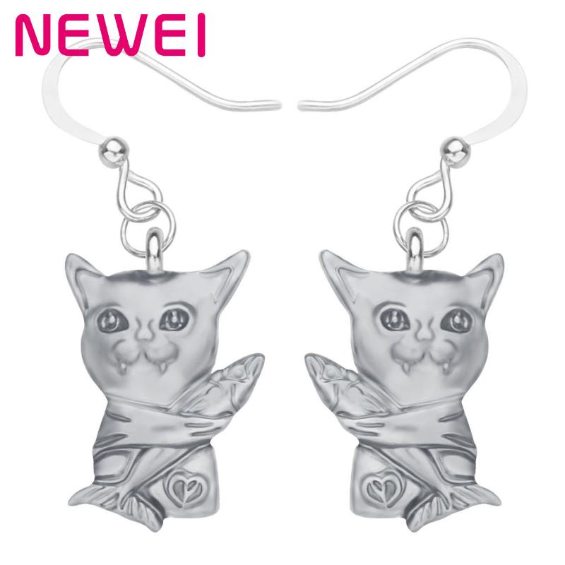 

Dangle & Chandelier Ei Alloy Antique Gold Plated Sweet Cat Earrings Lovely Kitten Animal Drop Jewelry For Women Girl Classic Birthday Gift, Silver