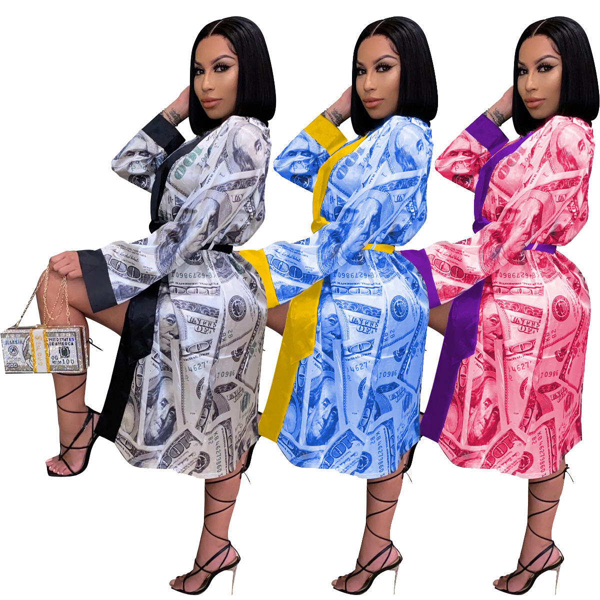 

2021 Arrivals sleepwear Robes Bathrobe Pajamas for Women Sleep Wear Money Homewear nightgown, Black
