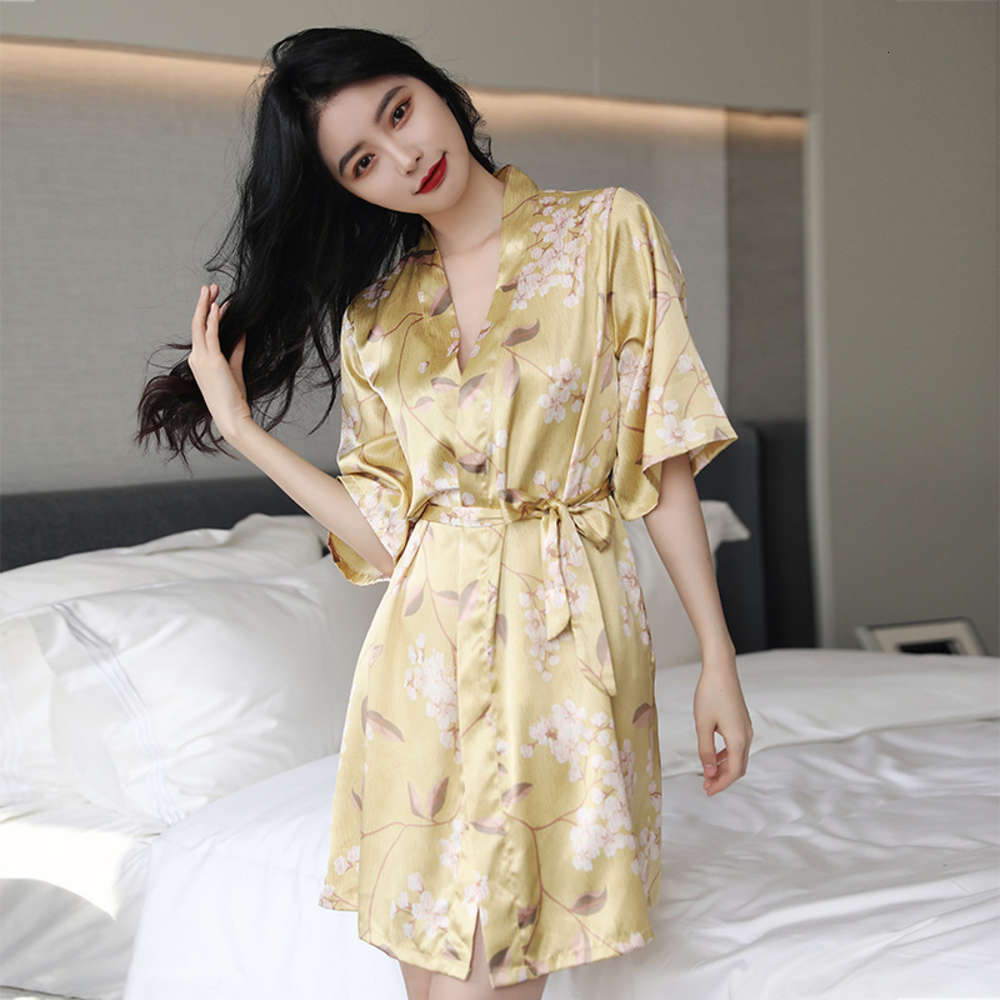 

Spring show single Pajama robe bathrobe enlarged version kimono lace up Robe