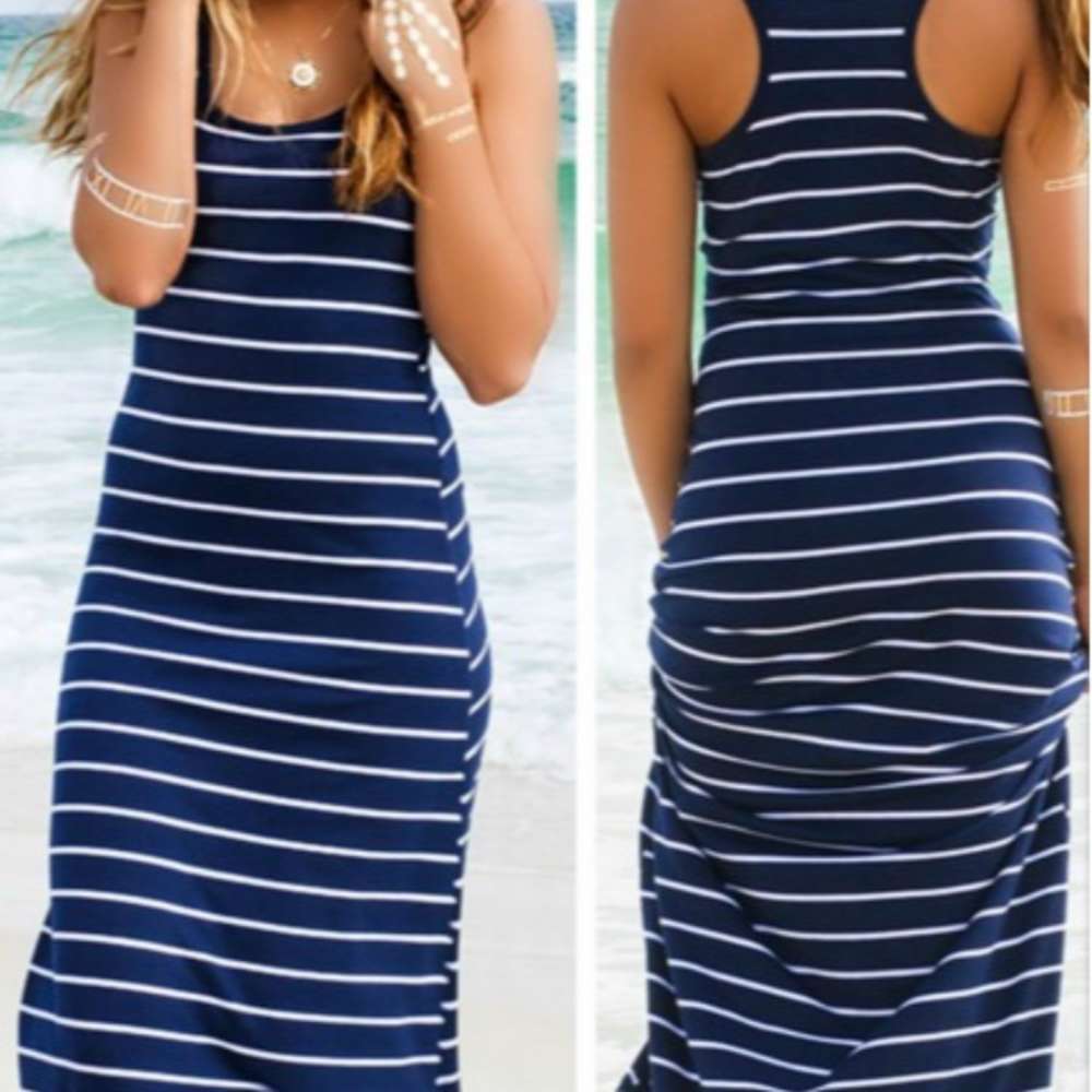 

Striped sleeveless dress fashion sexy bandage beach skirt, Black;gray