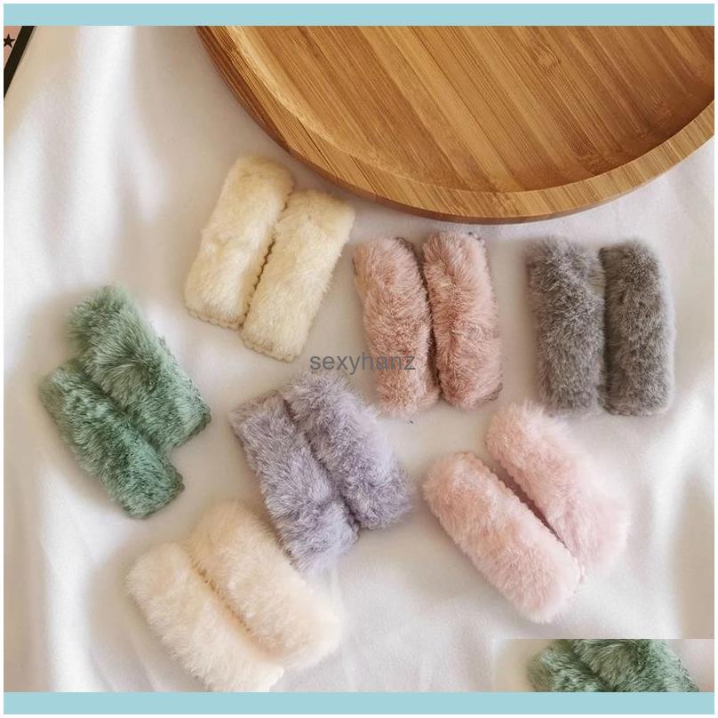 

Clips & Jewelry 2Pcs/Set Winter Plush Hairpins Candy Color Faux Fur Clip Barrettes For Women Kids Furry Hairgrips Hair Aessories Headwear Dr