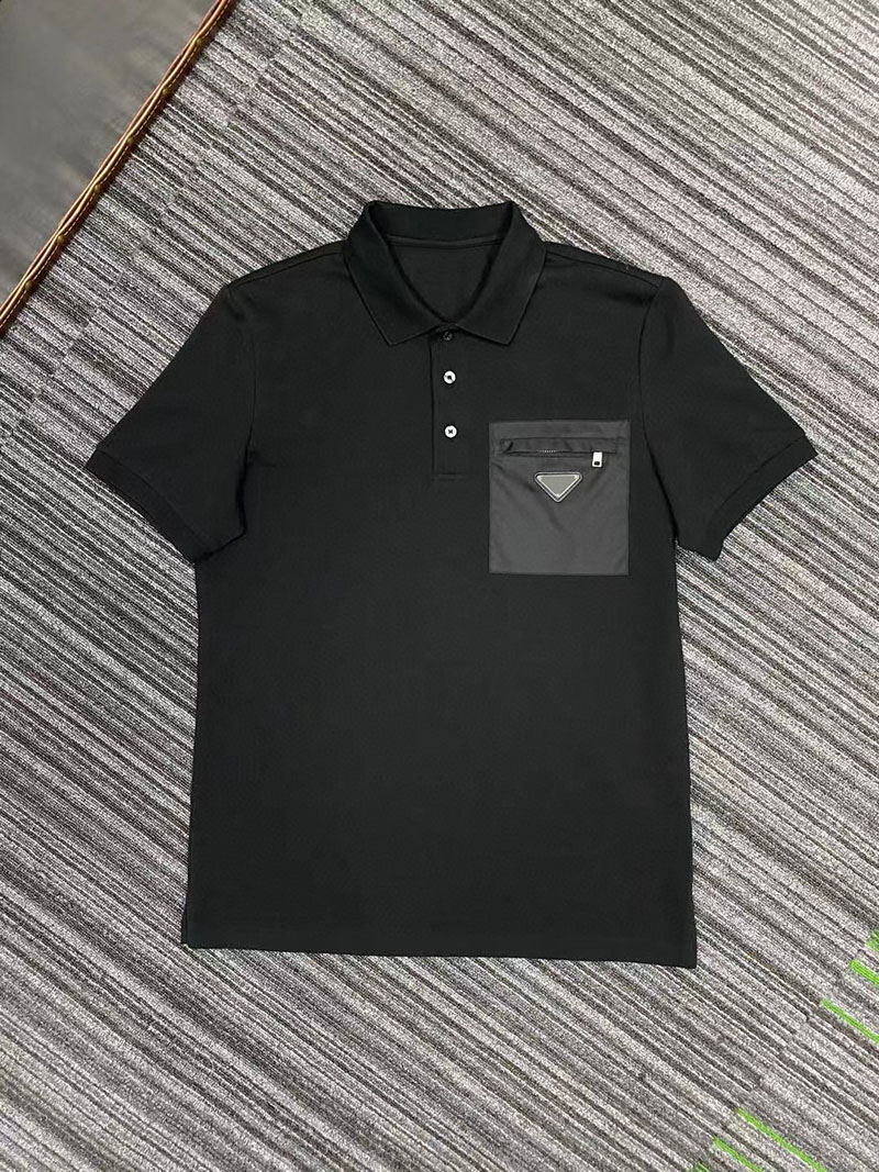

2021 High Quality European Polo Summer Heavy Industry Craft Double Mercerized Cotton BeadedShirt Men's Short Sleeve Polos Collar Top Pra Traingle, White;black