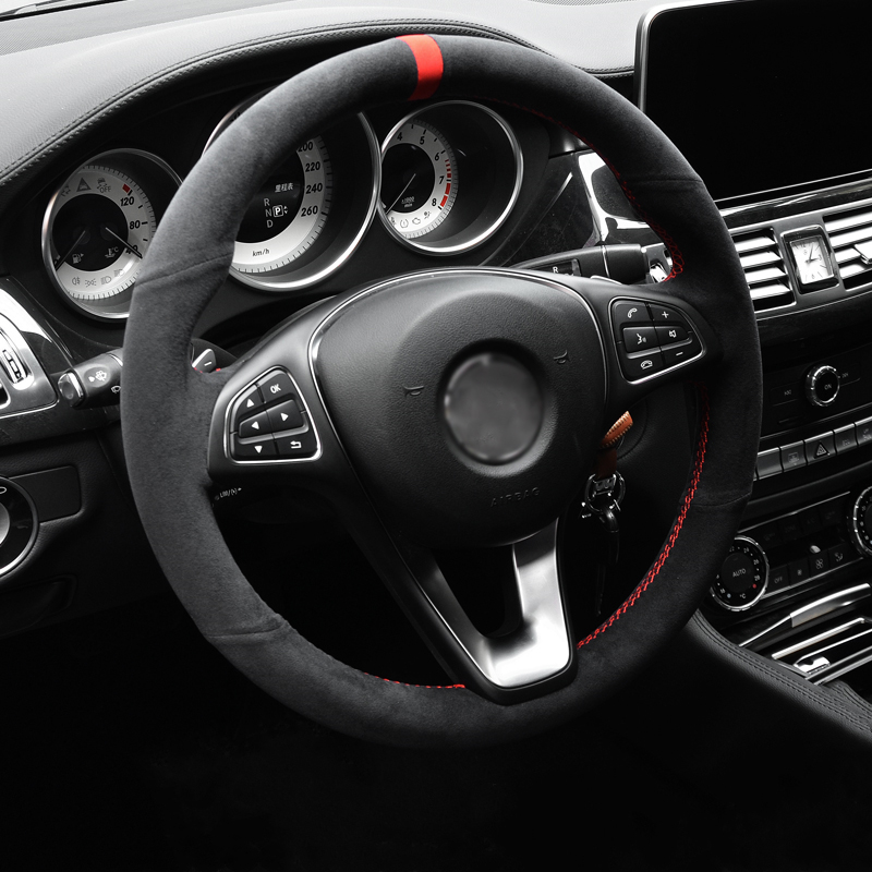 

Black Suede Hand-stitched Car Steering Wheel Cover for Mercedes-Benz W205 C180 C200 C260 C300 B200