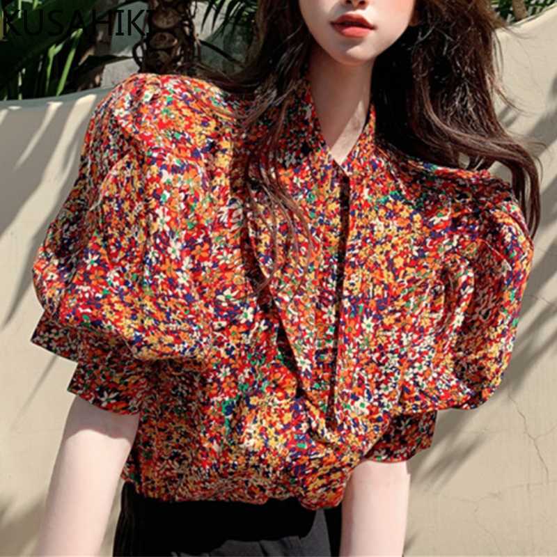 

Floral Women Blouses Causal Elegant Turn-down Collar Top Shirts Korean Chic Blusas Mujer De Moda Verano 6H408 210603, Photo color
