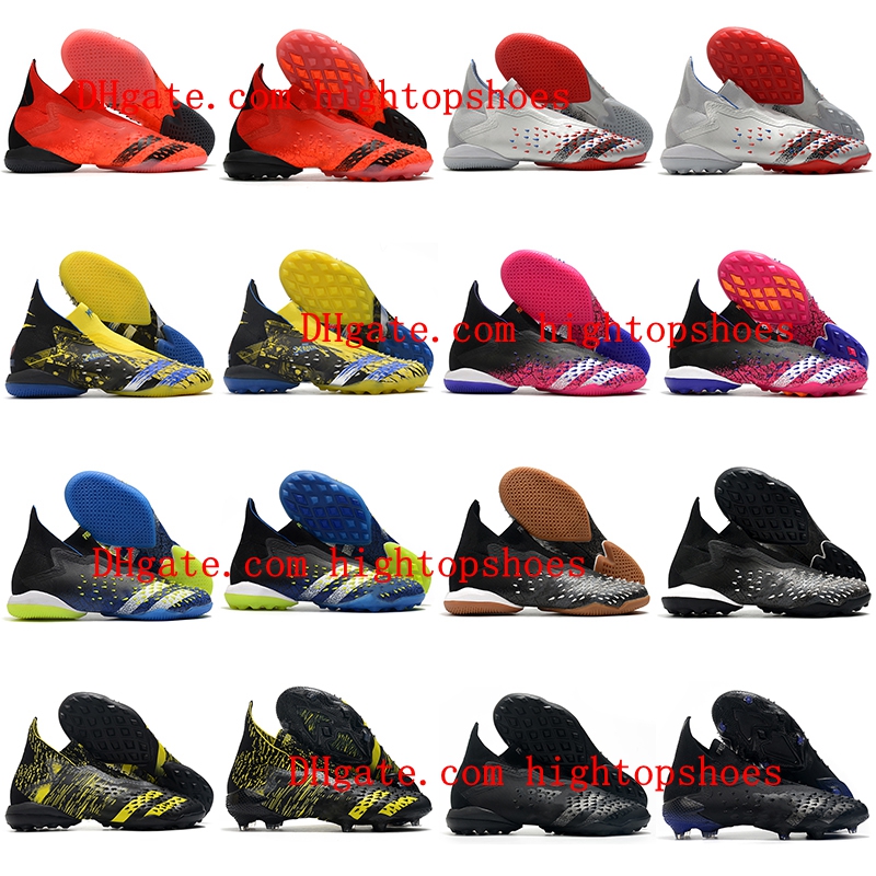 

PREDATOR FREAK + IC TF Soccer Shoes Indoor Turf Football Boots High Ankle Cleats Black Blue Yellow Pink botas de futbol, As picture 1