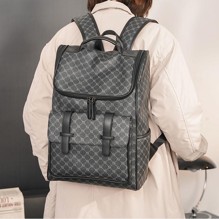 

Wholesale factory men shoulder bag outdoor printed leisure leather backpack street trend Plaid handbag college wind large capacity polka dot backpacks, Black22-1008