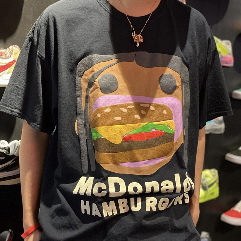

Travis Scott cactus Jack cpfm McDonald's co branded Wu Yifan same foam short sleeve T-shirt, White;black
