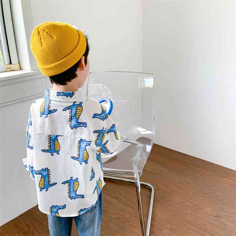 

Boys casual cartoon dinosaur printed long-sleeved shirts children cute Tops clothes 210708