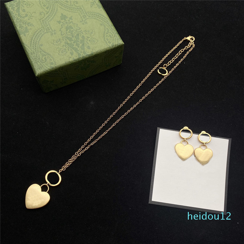 

luxury- Newest Designer Heart Necklace Earrings Letter Printed Pendant Earring Women Classic Party Gift Necklaces Jewelry Sets, As pic