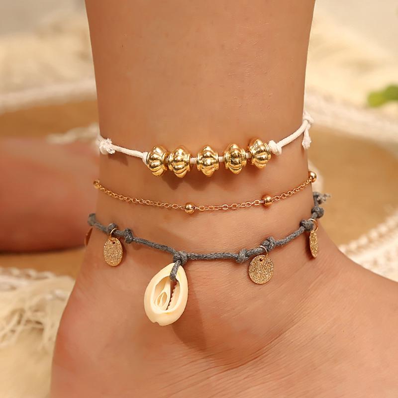 

Anklets Fashion Shell Sequins Hand-woven Chain 3-piece Anklet Female, Red;blue